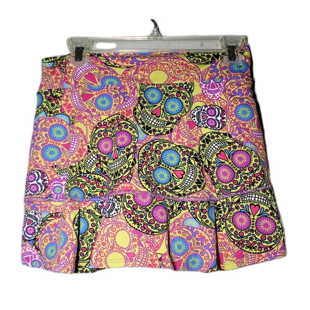 Dona Jo Skort Womens Sugar Skulls Ruffle Skort Tennis Golf Beach Vacay